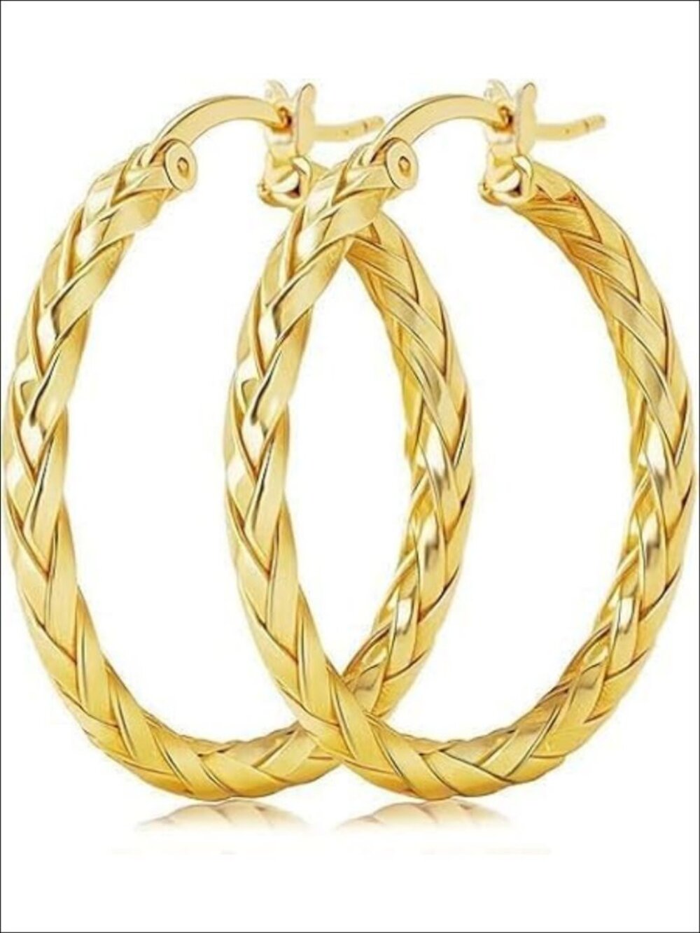 14K Gold Plated Hoop Earrings Weave Design Hypoallergenic Everyday Luxury